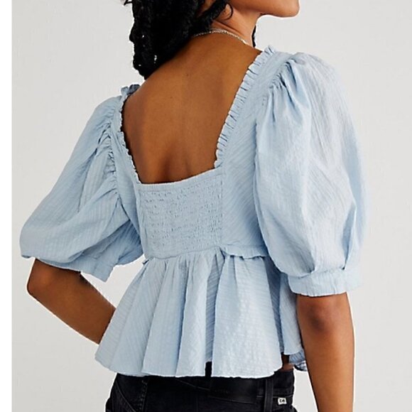 #193 NWOT Free People Leave It To Me Top in Baby Blue - Picture 2 of 5
